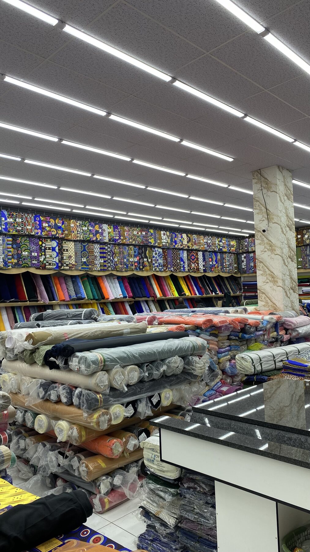 Fabric rolls in a material showroom